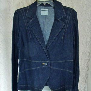 Fancy Jean Jacket Denim Blue Tailored Fit  Gold Topstitching  Size M